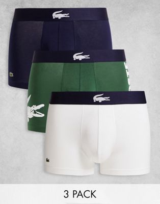 Lacoste 3 pack trunks in green/navy/white