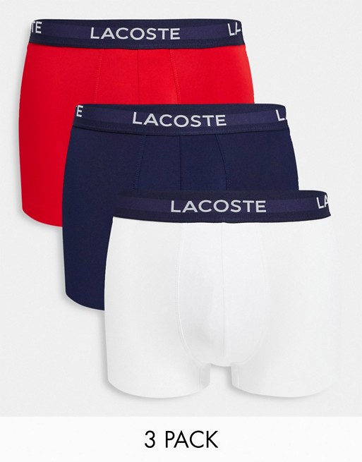 Lacoste 3 pack trunks in white/ navy/ red