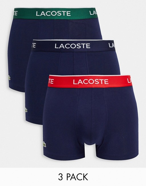 Lacoste 3 pack trunks with contrast waistbands in navy