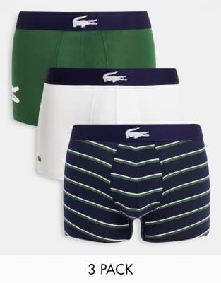 Lacoste 3 Pack Trunks With Large Croc Logo In Khaki/ Navy/white-multi In Multi