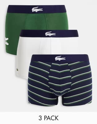 Lacoste 3 Pack Trunks With Large Croc Logo In Khaki/ Navy/white-multi