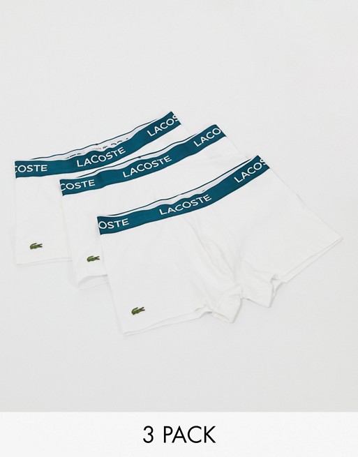 Lacoste 3 pack trunks with logo waistband in white