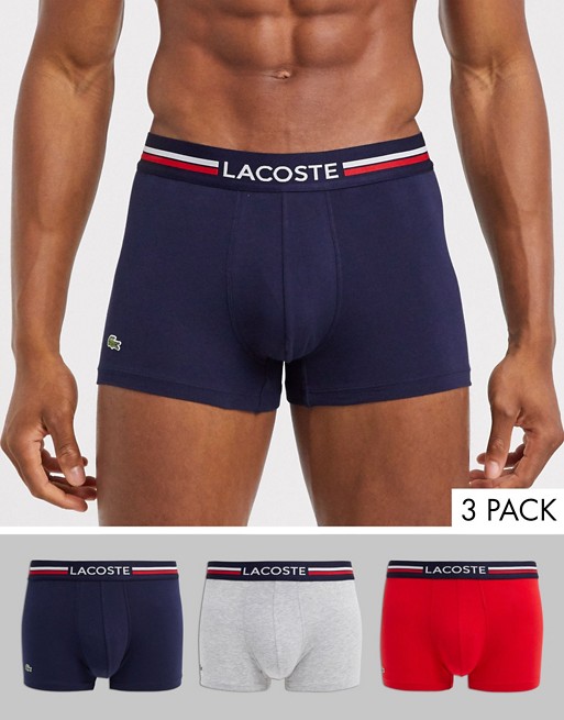 Lacoste 3 pack trunks with navy waistband in multi