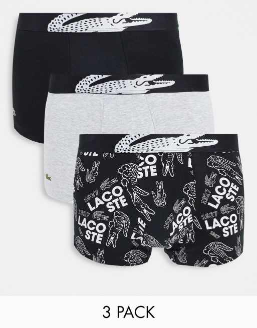 Lacoste 3 pack trunks with print in black/gray 