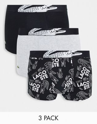 Lacoste 3 pack trunks with print in black/grey