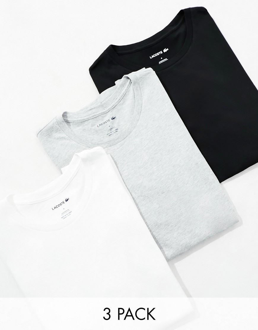 Lacoste 3 pack tshirts in black grey white-Multi