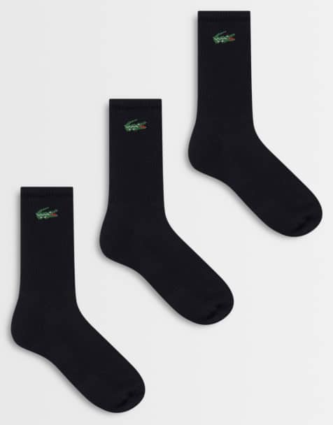 Lacoste 3-pack unisex långa bomullsstrumpor med krokodil-logga i svart - view 1