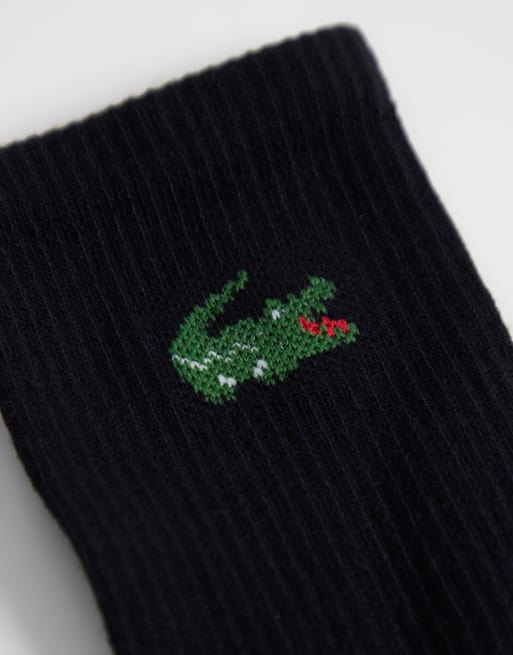 Lacoste 3-pack unisex långa bomullsstrumpor med krokodil-logga i svart, 2 av 3