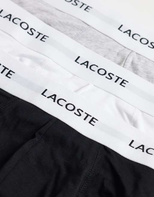 Lacoste 3 pack white waistband cotton briefs in black white and grey, 3 of 3