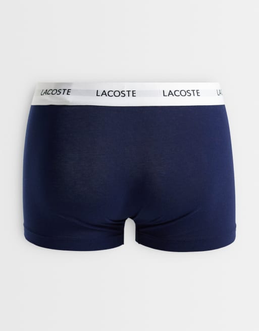 Lacoste 3 pack white waistband stretch cotton trunks in navy and grey , 3 of 3