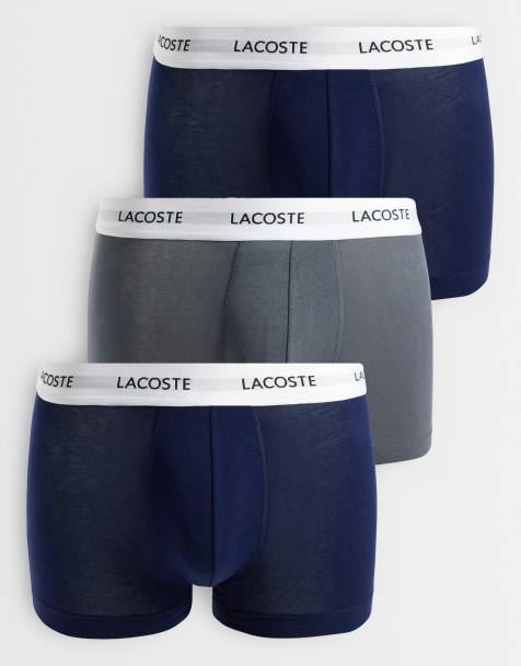 Lacoste 3 pack white waistband stretch cotton trunks in navy/grey multi - view 1