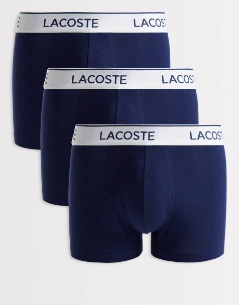 Lacoste 3 pack white waistband trunks in navy - view 1
