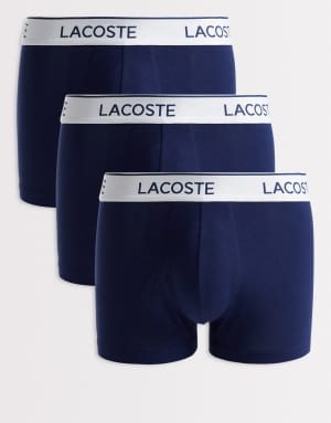 Lacoste 3 pack white waistband trunks in navy