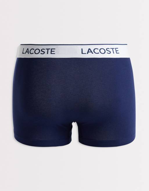 Lacoste 3 pack white waistband trunks in navy, 3 of 3