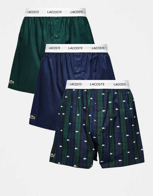 Lacoste 3 pack woven boxers in tartan / navy