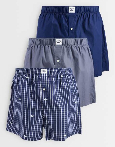 Lacoste 3 pack woven label and croc print poplin boxers in navy - view 1