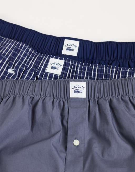 Lacoste 3 pack woven label and croc print poplin boxers in navy, 2 of 3