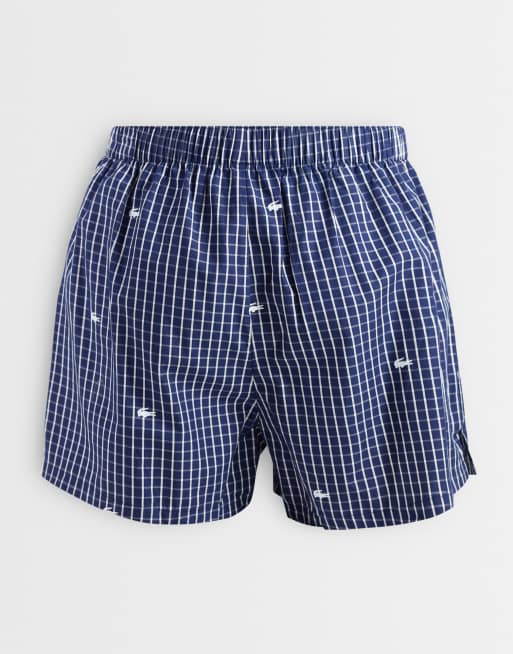 Lacoste 3 pack woven label and croc print poplin boxers in navy, 3 of 3