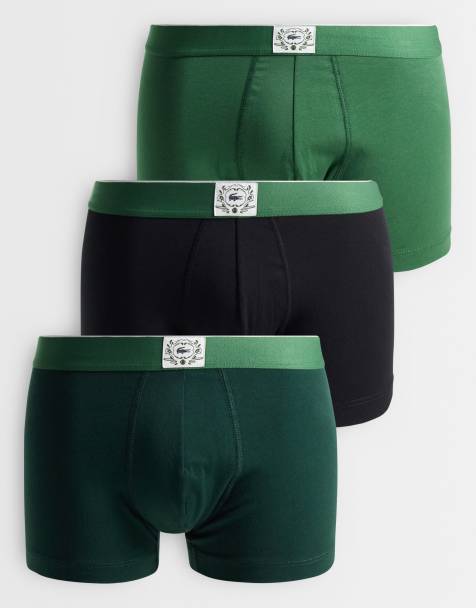 Lacoste 3 pack woven label cotton trunks in green - view 1