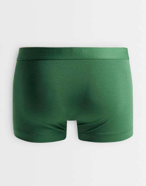 Lacoste 3 pack woven label cotton trunks in green, 2 of 3