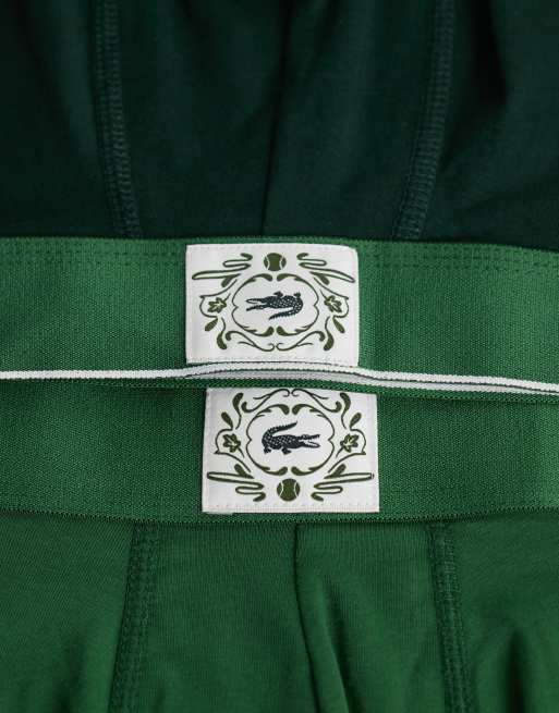 Lacoste 3 pack woven label cotton trunks in green, 3 of 3