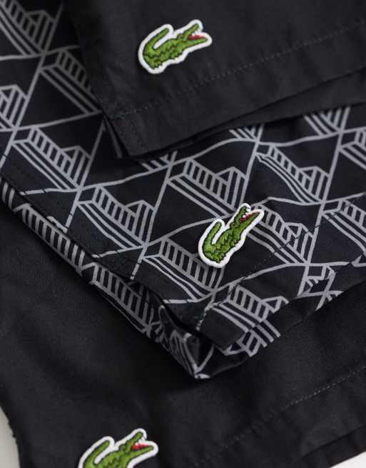 Lacoste 3 pack woven monogram & plain boxers in black, 2 of 3