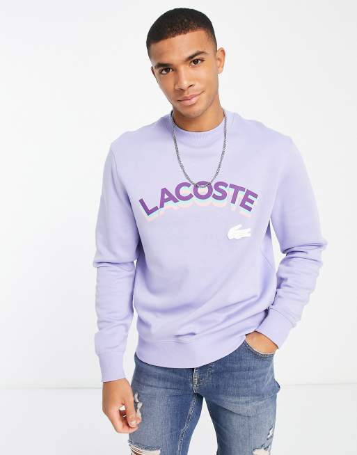 Lacoste 3D logo crew neck sweatshirt in purple ASOS