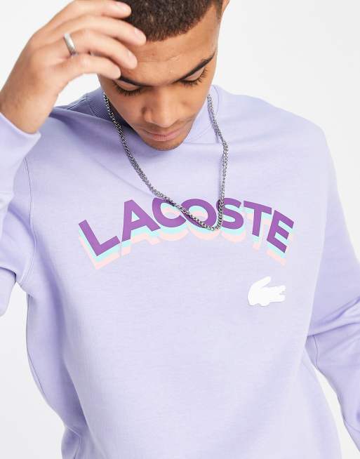 Lacoste 3D logo crew neck sweatshirt in purple ASOS