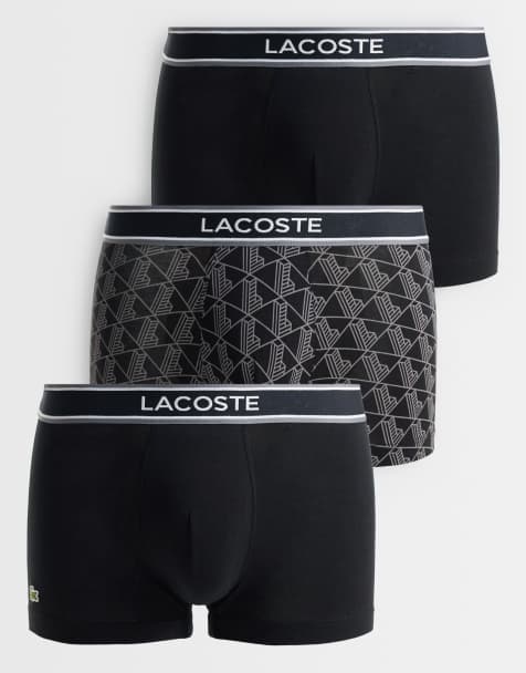 Lacoste 3er-Pack Baumwoll-Trunks mit Monogramm-Print in Schwarz - view 1