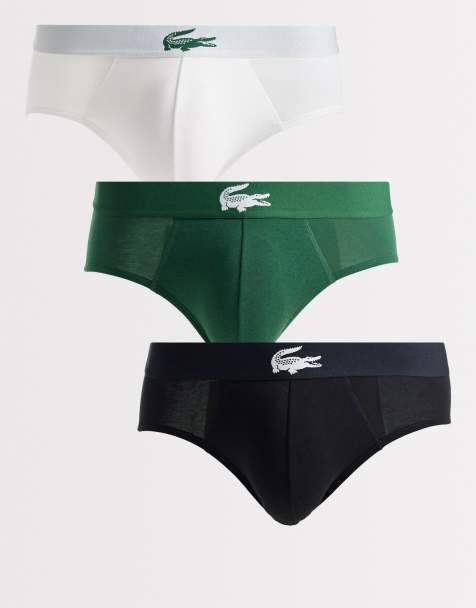 Lacoste – 3er-Pack Slips in Schwarz/Grün/Weiß mit Krokodil-Logo - view 1