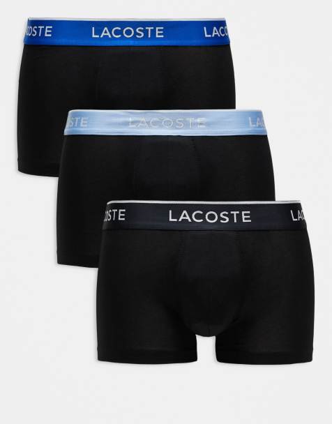 Lacoste – 3er-Pack Unterhosen in Schwarz mit blauem Bund - view 1