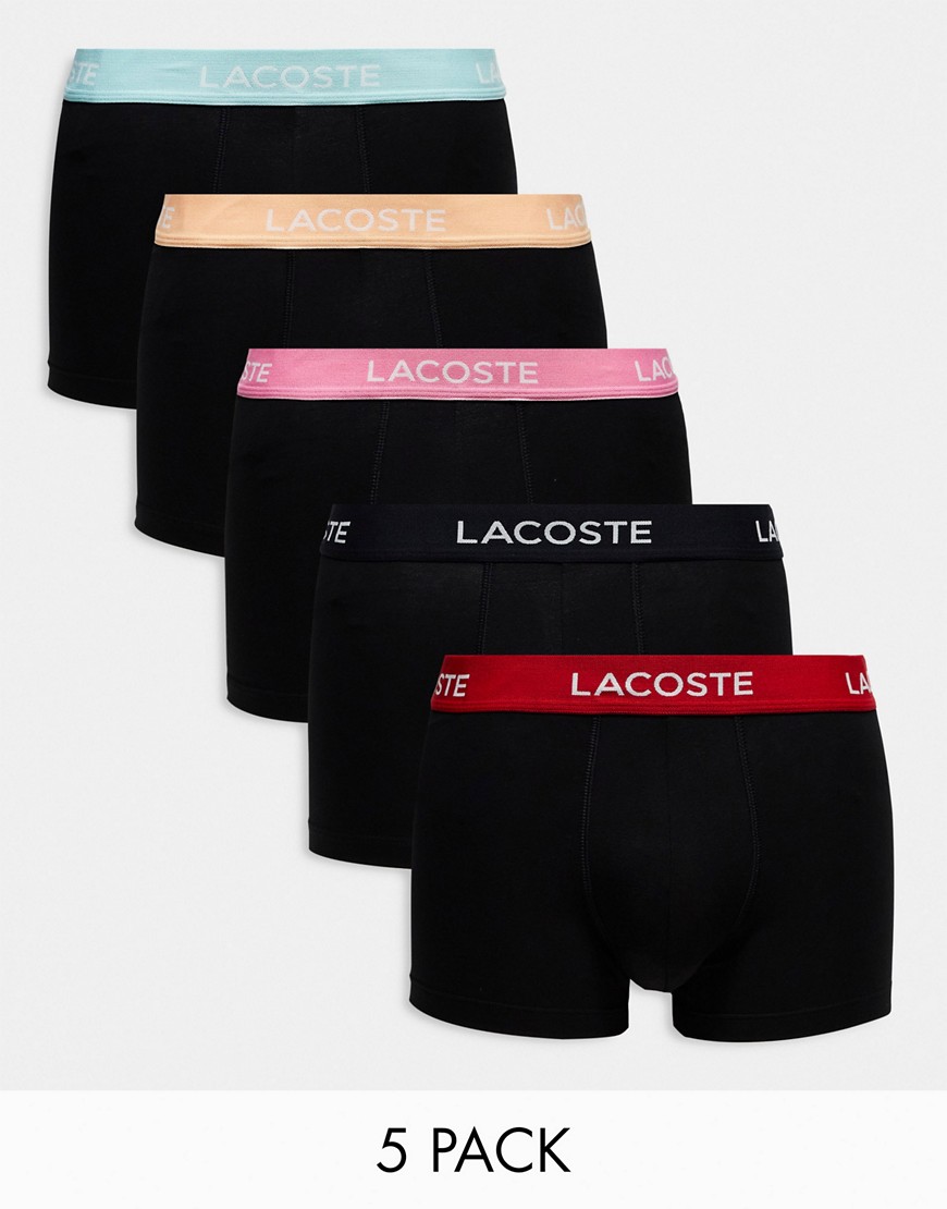 Lacoste 5 pack contrast waistband trunks in black