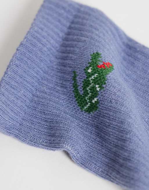 Lacoste 6 pack croc logo long coloured sports socks in blue, white and grey, 3 of 3