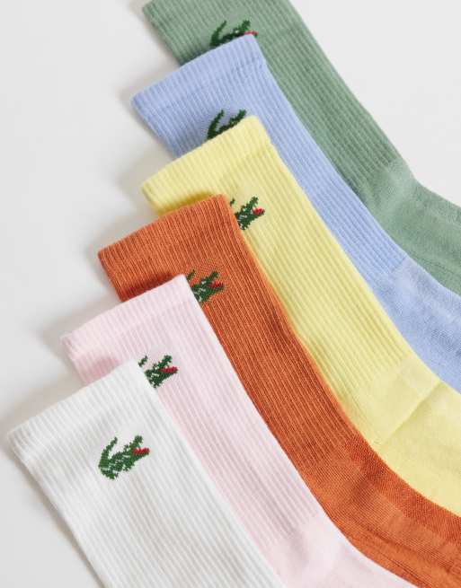 Lacoste 6 pack croc logo long coloured sports socks in pastel, 3 of 3