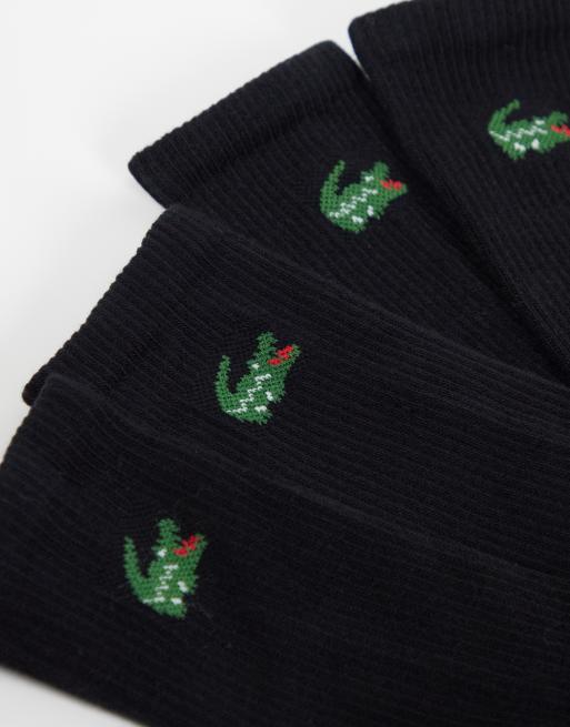 Lacoste 6 pack croc logo unisex mid length sport socks in black, 2 of 3