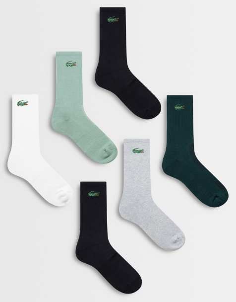 Lacoste 6-pack skarpetki sportowe z logo krokodyla w kolorach czarnym, białym, zielonym i szarym - view 1