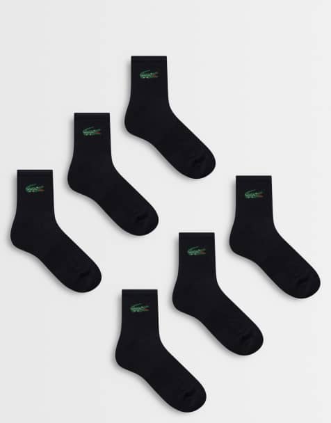Lacoste 6er-Pack Sportsocken in mittlerer Länge mit Krokodil-Logo in Schwarz - view 1