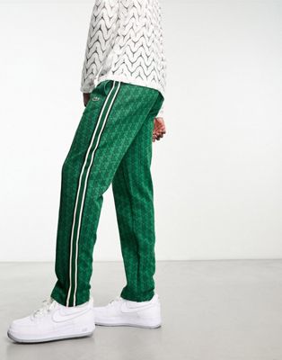 Lacoste abstract logo graphics straight leg joggers in dark green | ASOS