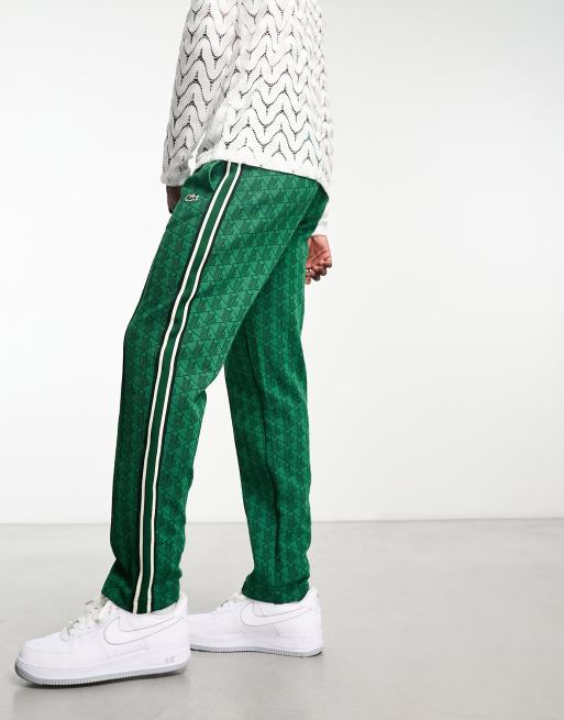 Lacoste abstract logo graphics straight leg joggers in dark green