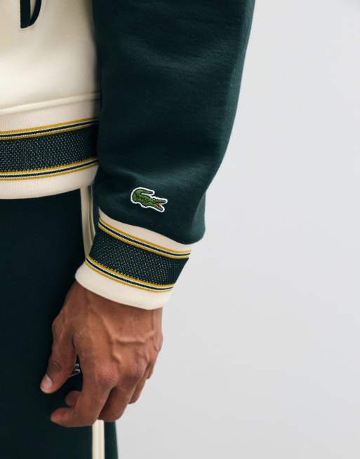 Lacoste accent badge contrast co-ord bomber jacket in dark green and ecru, 5 of 5