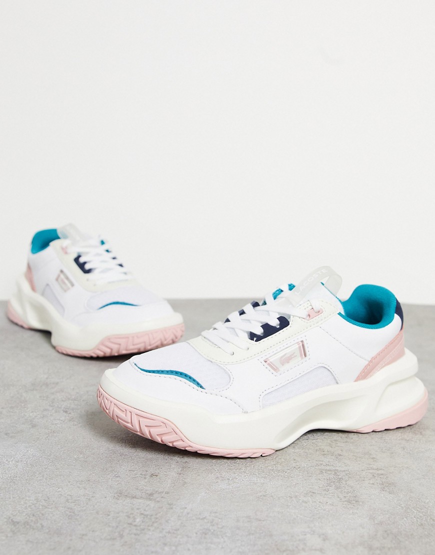 Lacoste Ace Lift Chunky Overlay Sneakers In White And Pastel Mix