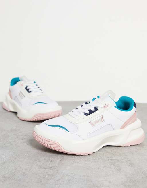 Lacoste Ace Lift chunky overlay sneakers in white and pastel mix | ASOS