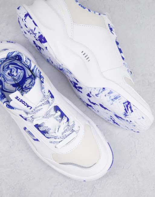 Lacoste - Ace Lift - Chunky sneakers i læder med hvidt og blåt marmordesign, 4 af 4