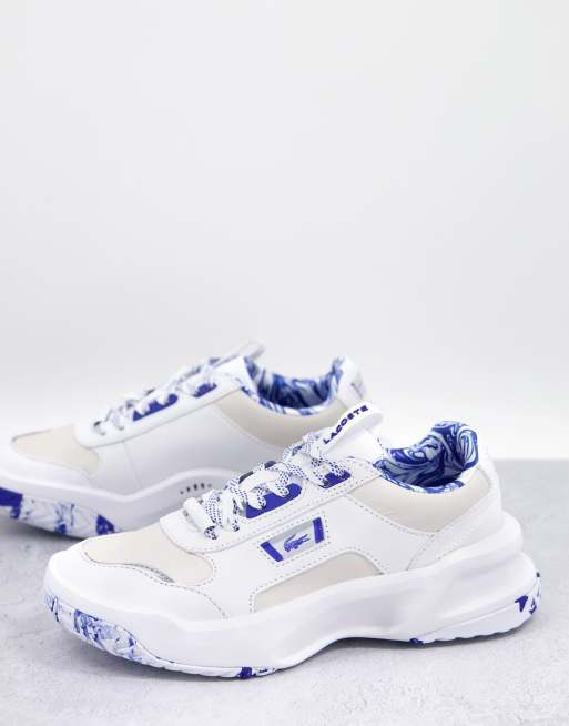 Lacoste - Ace Lift - Sneakers van leer met dikke zool in gemarmerd wit en blauw