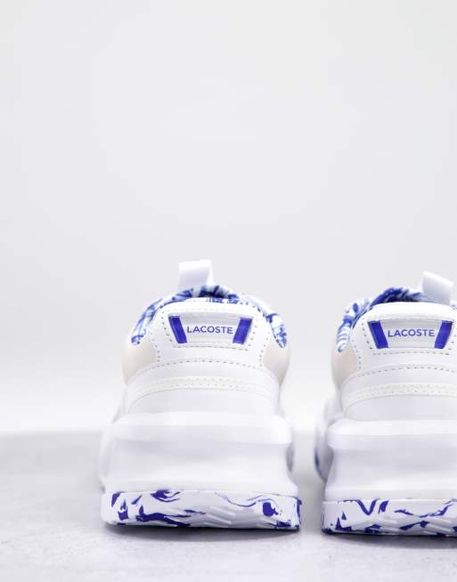 Lacoste - Ace Lift - Sneakers van leer met dikke zool in gemarmerd wit en blauw, 2 van 4