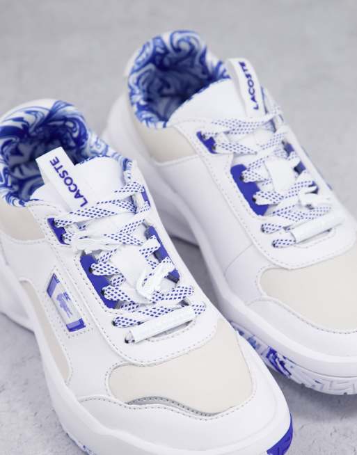 Lacoste - Ace Lift - Sneakers van leer met dikke zool in gemarmerd wit en blauw, 3 van 4
