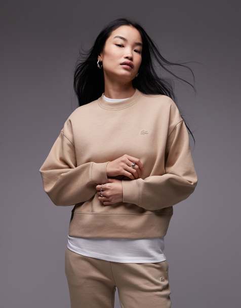 Lacoste active logo crew neck sweatshirt in beige - view 1