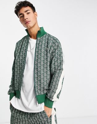 Lacoste all over print track jacket in green