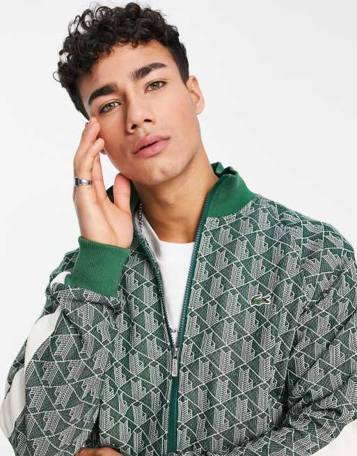 Lacoste all-over print track jacket in green |