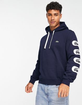 Lacoste arm logo print hoodie in navy